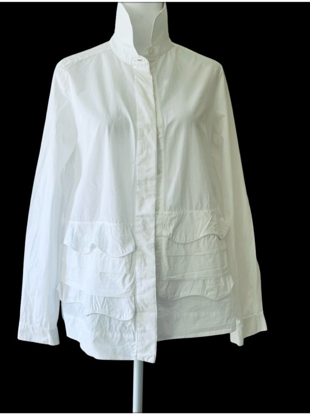 👚COS White Cotton Poplin Avantgarde Blouse with Ruffled Tiers  (2-4)